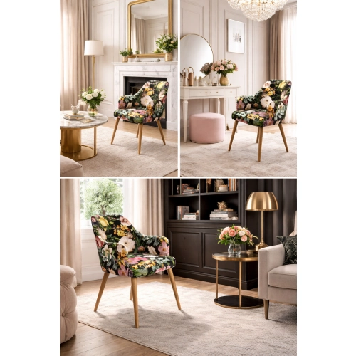 PRODUCENT Krzesło DELUXE KR-9 Tkanina Kwiaty Mix Czerń